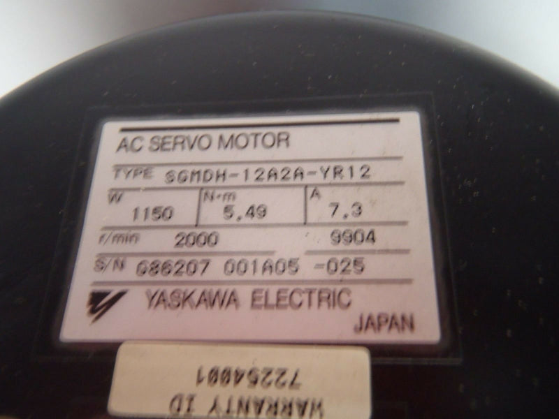 Yaskawa Electric SGMDH-12A2A-YR12 AC Servo Motor 1150 W 7.3A - Maverick Industrial Sales