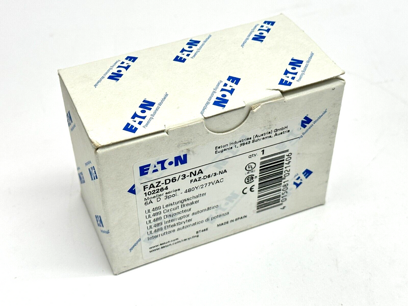 Eaton FAZ-D6/3-NA UL489 Circuit Breaker 6A 480Y/277VAC 3-Pole 102264 - Maverick Industrial Sales