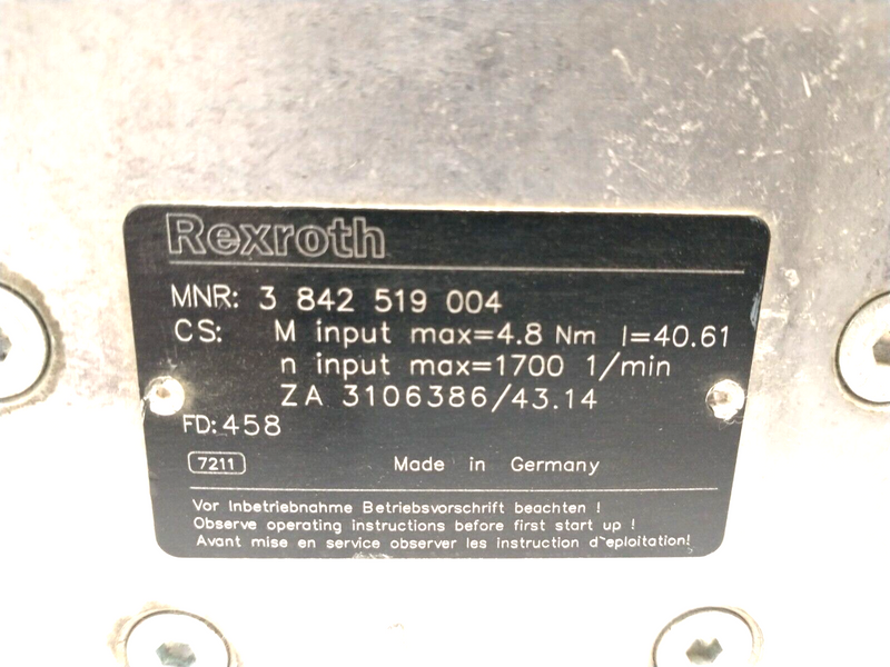 Bosch Rexroth 3842519004 Gearbox, Gear Reducer w/ 117.6mm Dia Flange I=40.61 KPL - Maverick Industrial Sales