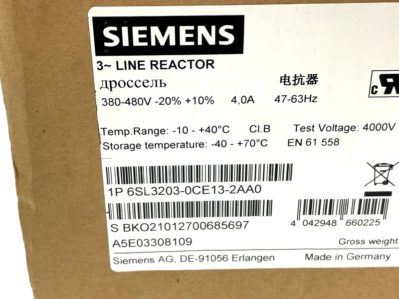 Siemens 6SL3203-0CE13-2AA0 SINAMICS Reactor 380-480V 3AC 47-63Hz - Maverick Industrial Sales