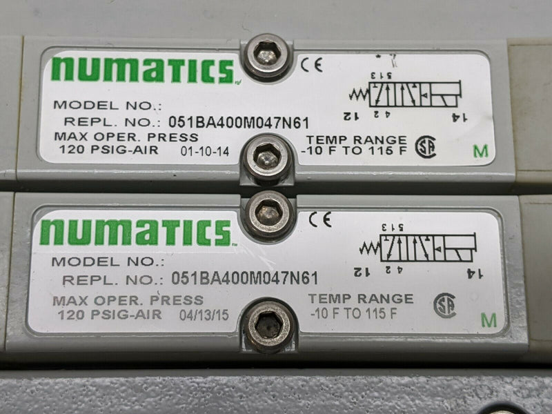 Numatics Pneumatic Solenoid Valve Manifold Assembly w/ 2 051BA400M047N61 - Maverick Industrial Sales