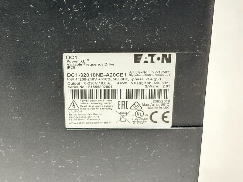 Eaton DC1-32018NB-A20CE1 Power XL Variable Frequency Drive 4kW/5HP 18A 0-250V - Maverick Industrial Sales