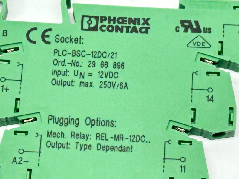 Phoenix Contact PLC-BSC-12DC/21 Relay Base 296689 w/ 2961150 6A 250V Relay - Maverick Industrial Sales