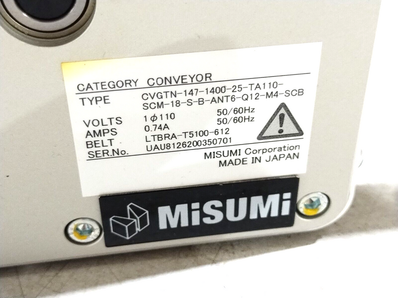 MiSUMi CVGTN-147-1400-25-TA110-SCM-18-S-B-ANT6-Q12-M4-SCB Timing Belt Conveyor - Maverick Industrial Sales