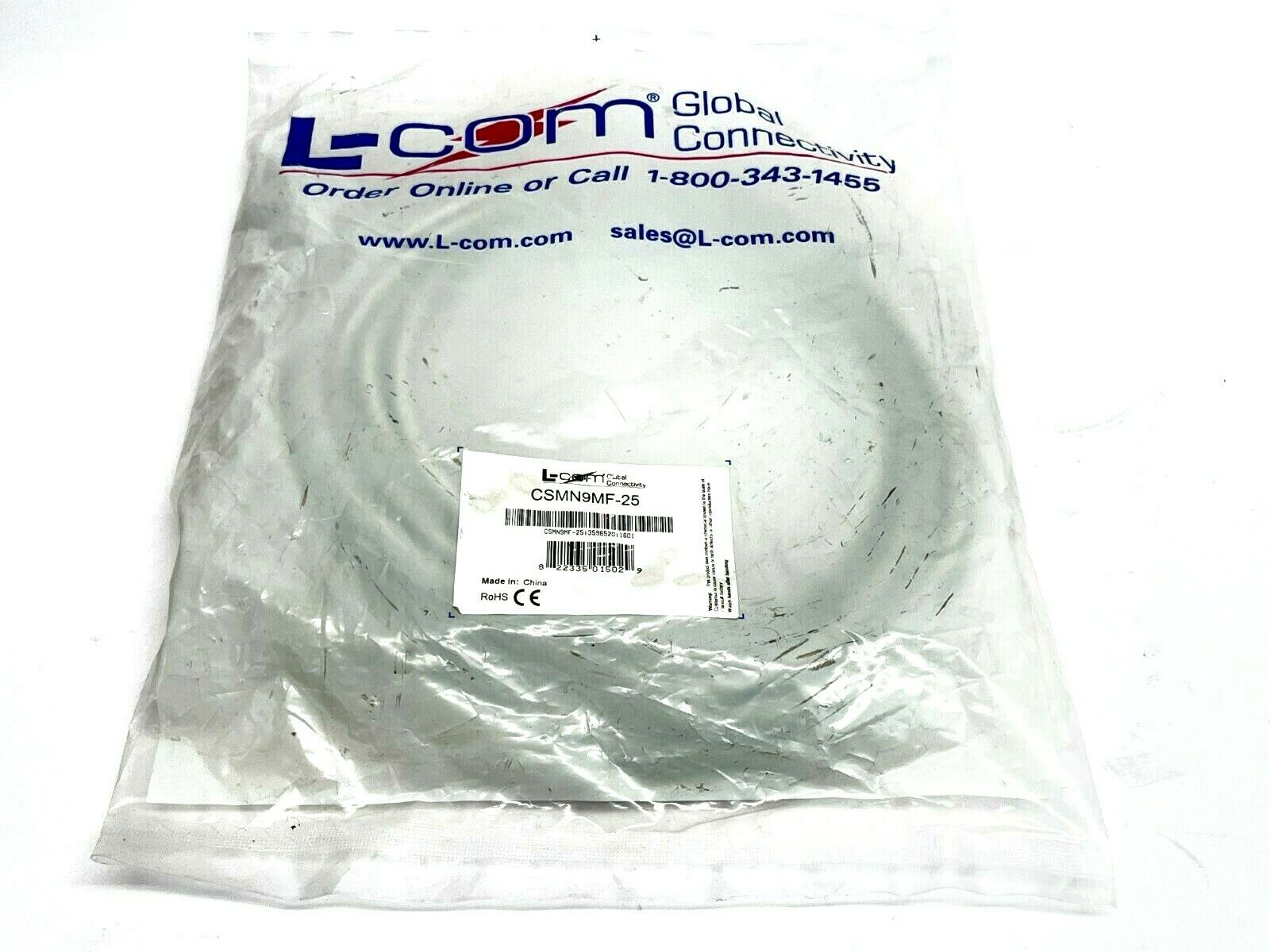 L-Com CSMN9MF-25 Deluxe Molded D-Sub Cable DB9 Male / Female 25ft - Maverick Industrial Sales