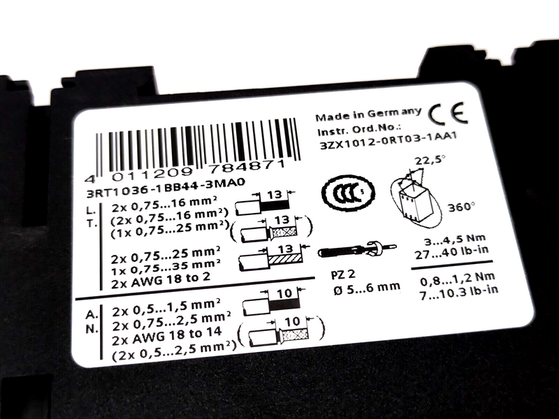 Siemens 3RT1036-1BB44-3MA0 Contactor, 2NO 2NC 3-Pole, 24VDC Coil - Maverick Industrial Sales