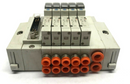 SMC SS5Y3-45NFD-05U-N7 Manifold Base w/ 5x SY3140-5FU & 24VDC Comm Connector - Maverick Industrial Sales