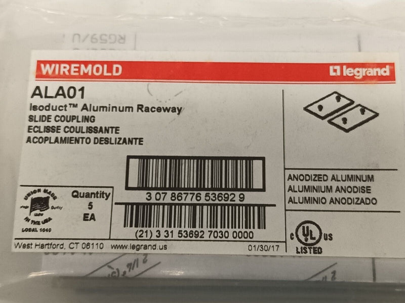 Wiremold ALA01 Isoduct Aluminum Raceway Slide Coupling PACKAGE OF 5 - Maverick Industrial Sales
