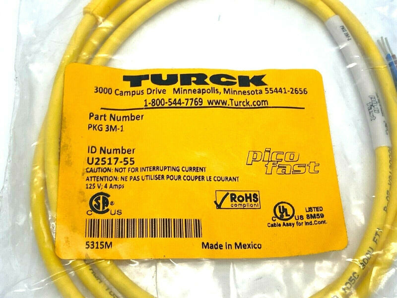 Turck PKG 3M-1 Picofast Single Ended Cordset U2517-55 - Maverick Industrial Sales