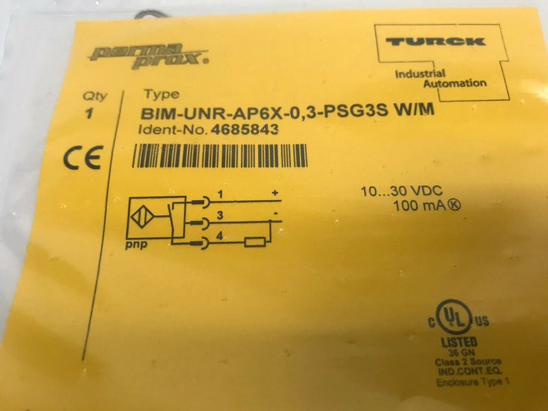 Turck BIM-UNR-AP6X-0,3-PSG3S W/M Perma Prox 4685843 Inductive Sensor - Maverick Industrial Sales