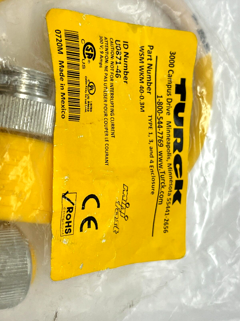 Turck WSM WKM 40-0.3M Minifast Cordset M/F 7/8 Minifast Connector U0871-46 - Maverick Industrial Sales