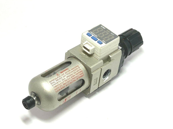 SMC AW20K-N02E3-CZA Modular Filter Regulator w/ ISE35-N-65 Pressure Switch - Maverick Industrial Sales