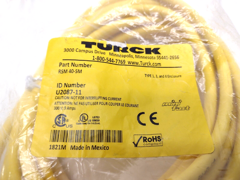 Turck RSM 40-5M Minifast Cordset U2087-11 - Maverick Industrial Sales