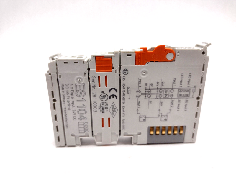 Beckhoff ES1104 Ethercat Terminal 4-Channel Digital 24VDC 3ms 2/3 Wire Pluggable - Maverick Industrial Sales