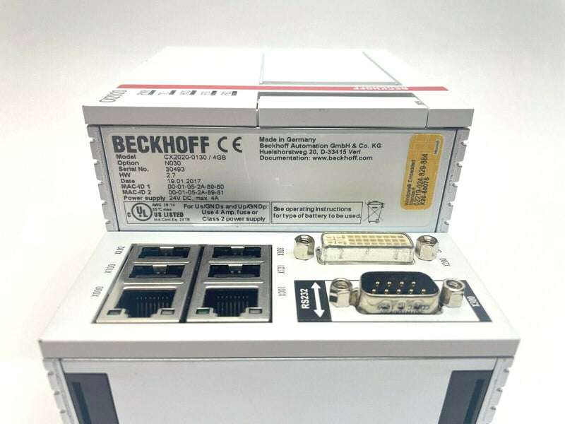 Beckhoff CX2020-0130 / 4GB N030 Basic CPU Module 1.4 GHz Intel Celeron Processor - Maverick Industrial Sales
