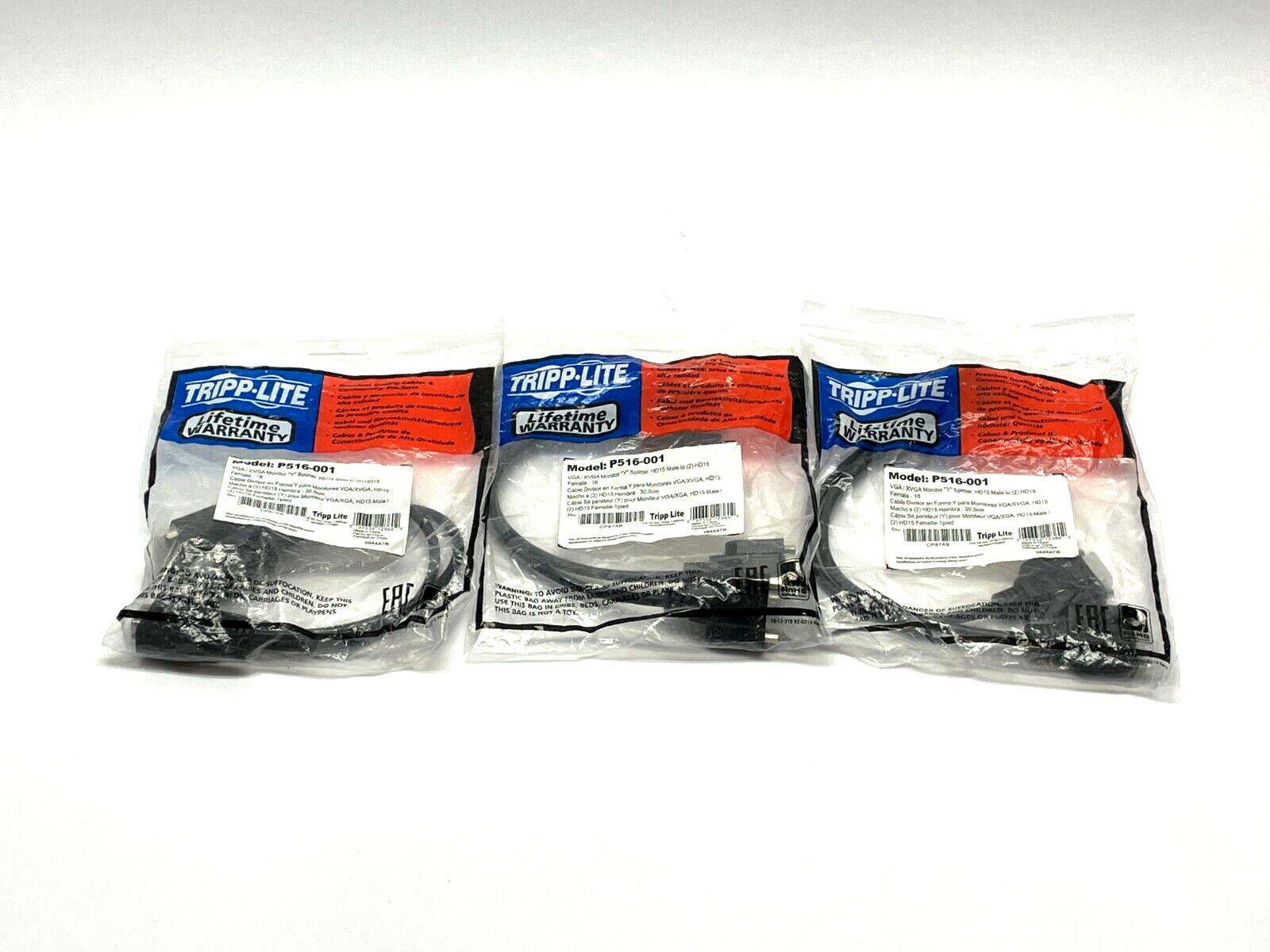 Tripp-Lite P516-001 VGA Monitor Y Splitter Cable LOT OF 3 - Maverick Industrial Sales