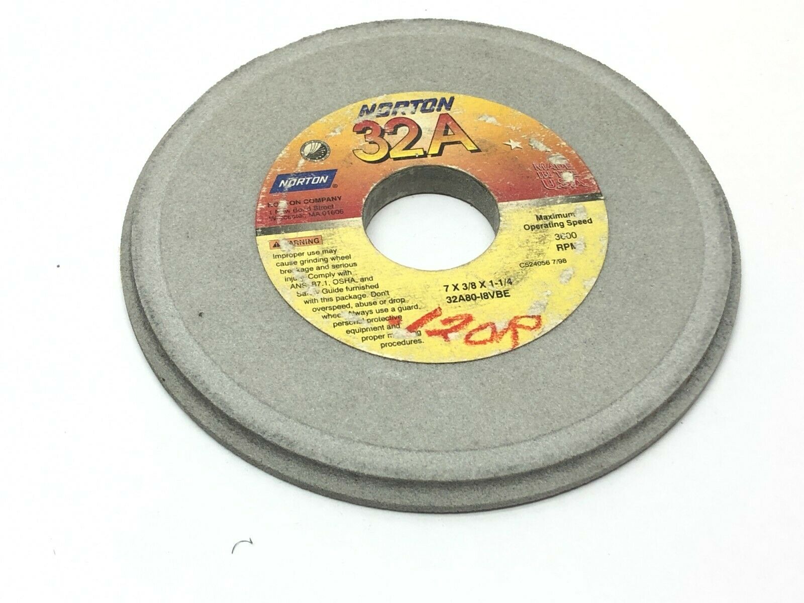 Norton 32A80-I8VBE Grinding Wheels 1-1/4" Bore 3600 RPM LOT OF 5 - Maverick Industrial Sales