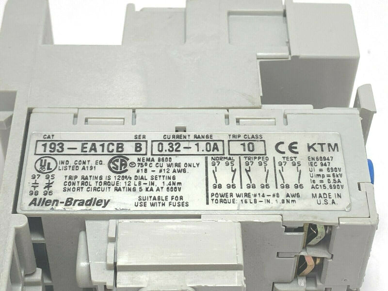 Allen Bradley 193-EA1CB Overload Relay With 193-EPM1 Din Rail Mount - Maverick Industrial Sales