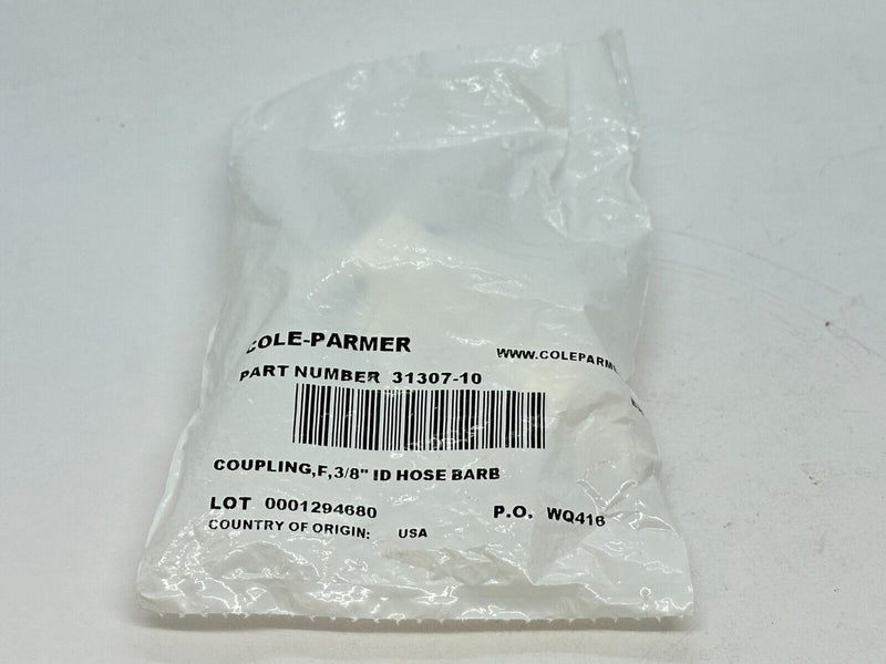 Cole-Parmer 31307-10 Quick Disconnect Fitting Polysulfone Valved Hose Barbs 3/8" - Maverick Industrial Sales