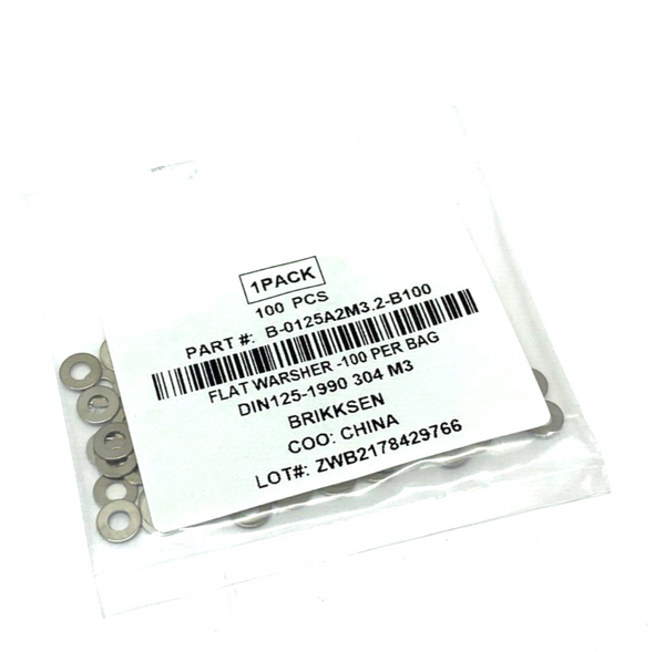 Brikksen B-0125A2M3.2-B100 Flat Washers DIN125-1990 304 M3 PKG OF 100 - Maverick Industrial Sales