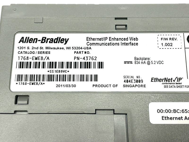 Allen Bradley 1768-EWEB Ser. A F/W REV 1.002 Communication Adapter Web Server - Maverick Industrial Sales