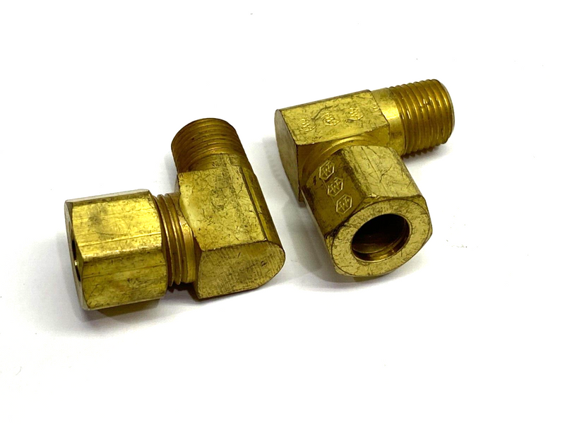 Brass Elbow Compression Fitting 8mm OD Tube to 7/16-20 NPT Male Thread LOT OF 2 - Maverick Industrial Sales