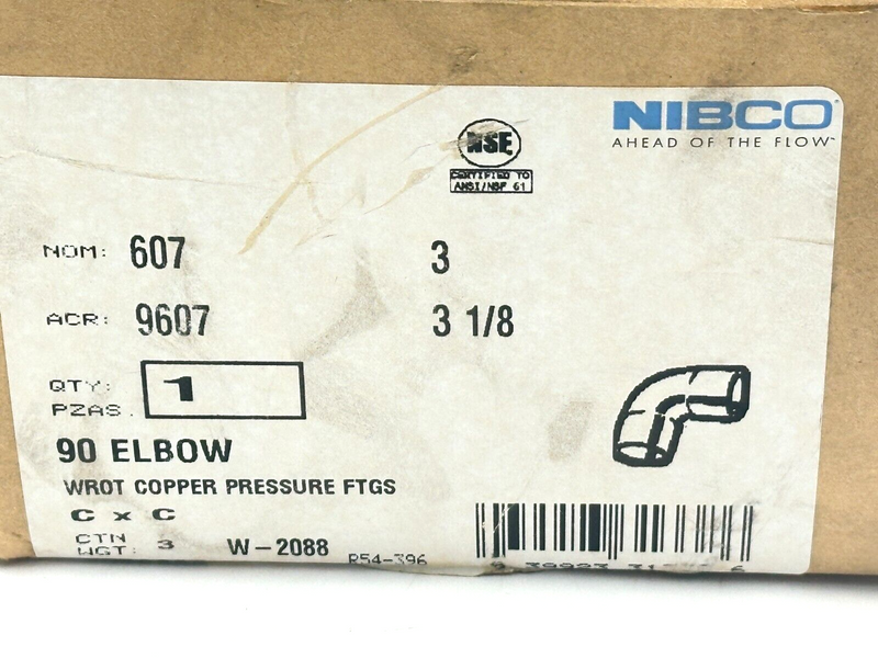 Nibco 9056900 607 3" 90 Degree Wrot Copper Pressure Fitting 9607 - Maverick Industrial Sales