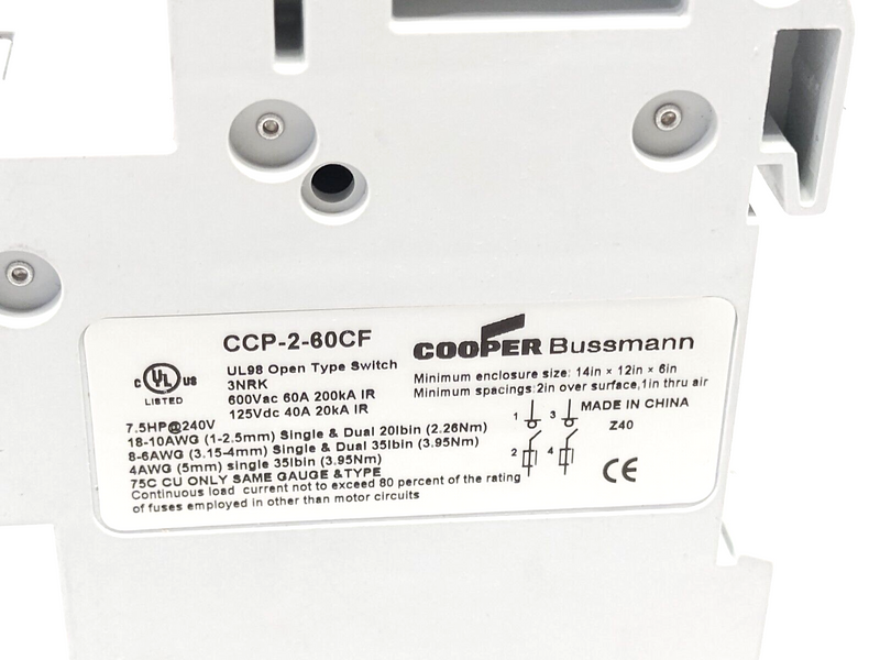 Cooper Bussmann CCP-2-60CF Fusible Disconnect 2P 600VAC 125VDC 60A - Maverick Industrial Sales