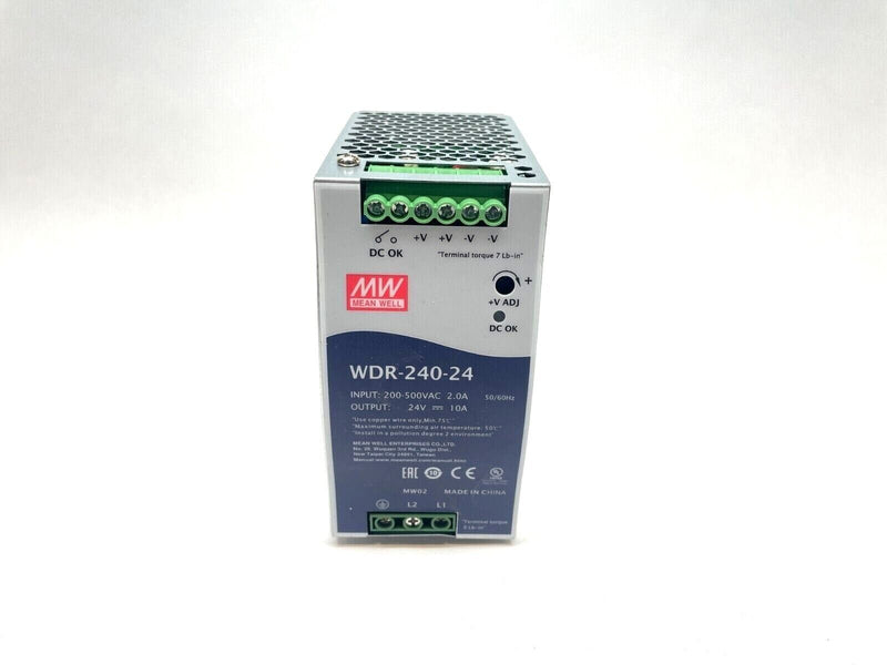 Mean Well WDR-240-24 Industrial Power Supply, 24V DC, 10A, DIN Rail Mount - Maverick Industrial Sales