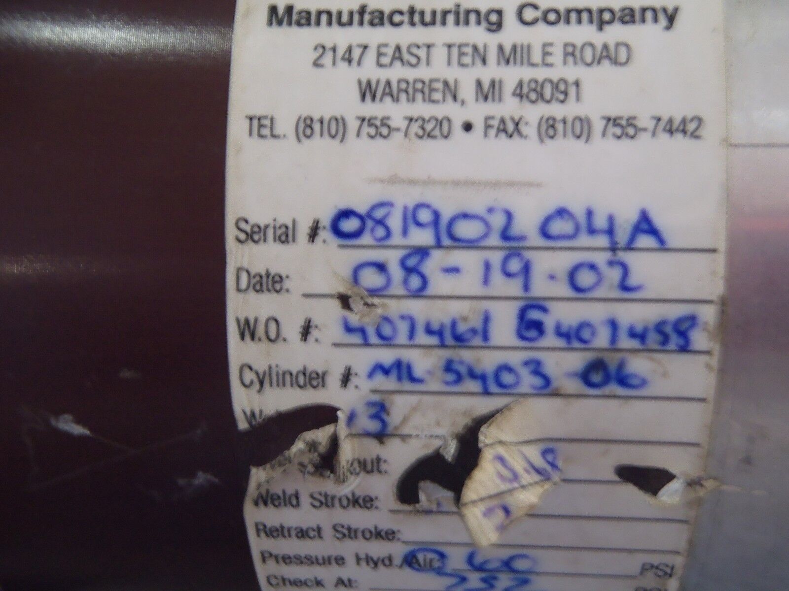 Milco MFG. C-Type Weld Gun 626-10107-01 Robotic Welding Cylinder ML-5403-06 - Maverick Industrial Sales