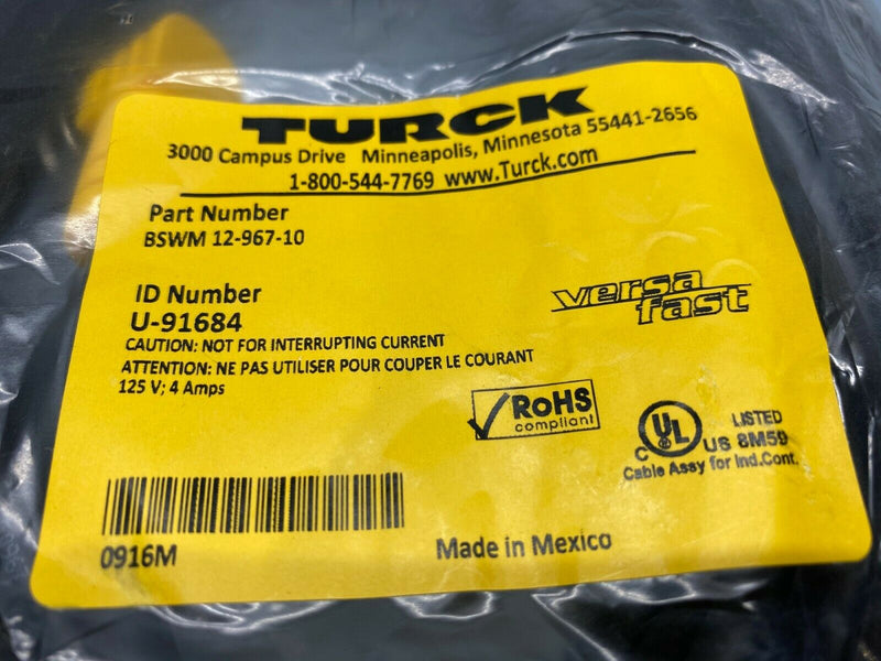 Turck BSWM 12-967-10 VersaFast Single Ended Cable Cordset U-91684 - Maverick Industrial Sales