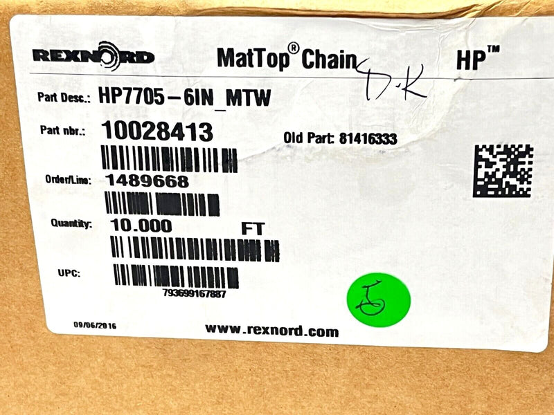 Rexnord HP7705-6IN_MTW MatTop Chain 6" Width 10' Length 10028413 - Maverick Industrial Sales