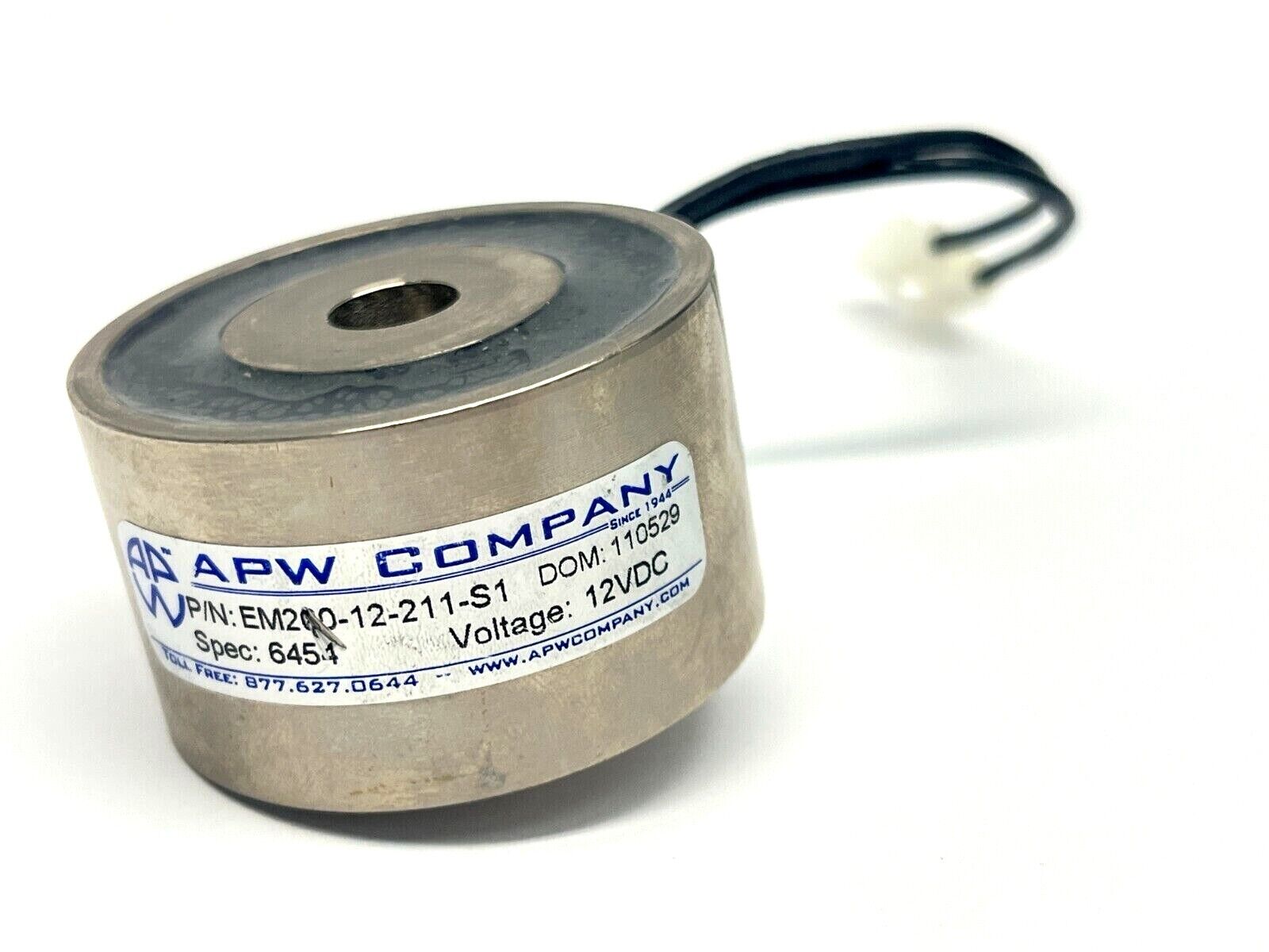 APW Company EM200-12-211-S1 Round Electromagnet 2" Diameter 120lb Holding 12VDC - Maverick Industrial Sales
