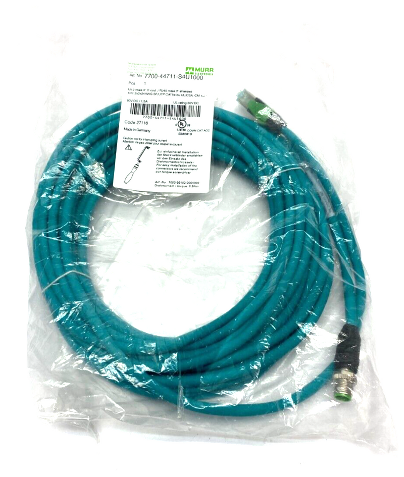 Murrelektronik 7700-44711-S4U1000 Double Ended Cordset M12 Male to RJ45 Male - Maverick Industrial Sales