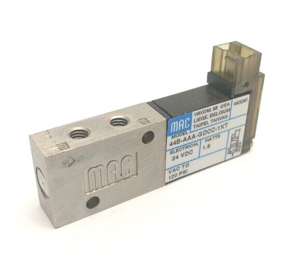 MAC Valves 44B-AAA-GDCC-1KT Solenoid Operated 4-Way Poppet Valve 24V 10-32 Ports - Maverick Industrial Sales