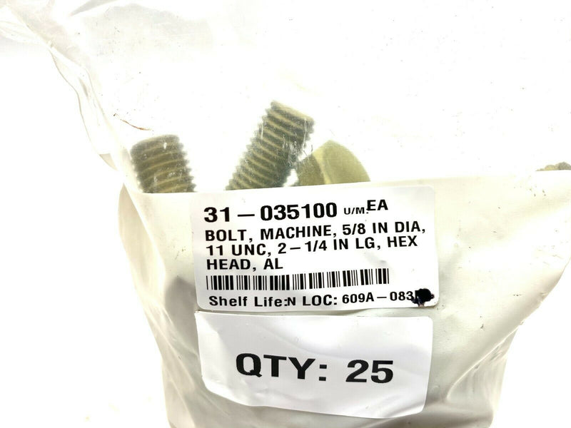 Hex Head Machine Bolt, Aluminum 5/8"-11 UNC x 2-1/4" LOT OF 25 - Maverick Industrial Sales