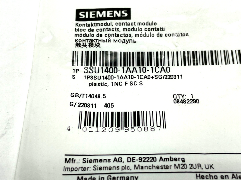 Siemens 3SU1400-1AA10-1CA0 Contact Module - Maverick Industrial Sales