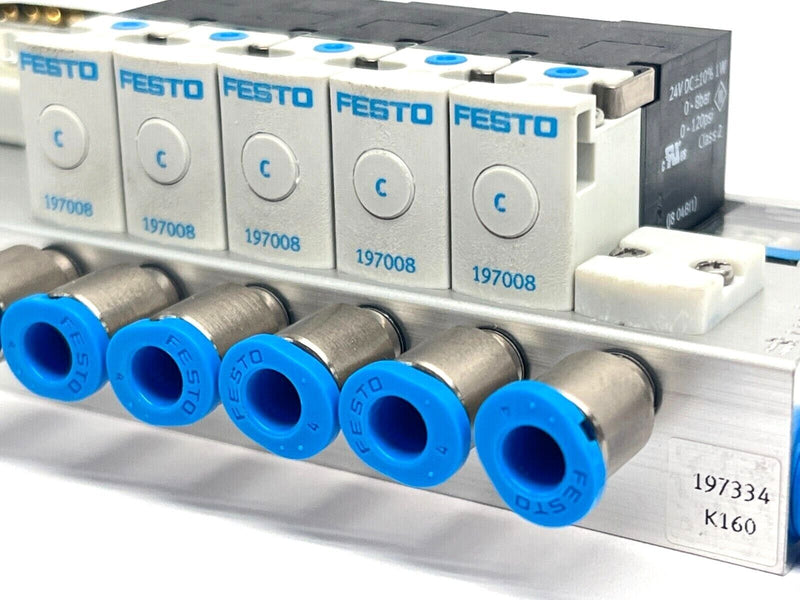 Festo MH1 Valve Manifold 6 Banks 197334 w/ 197008 Solenoid 5 QTY - Maverick Industrial Sales