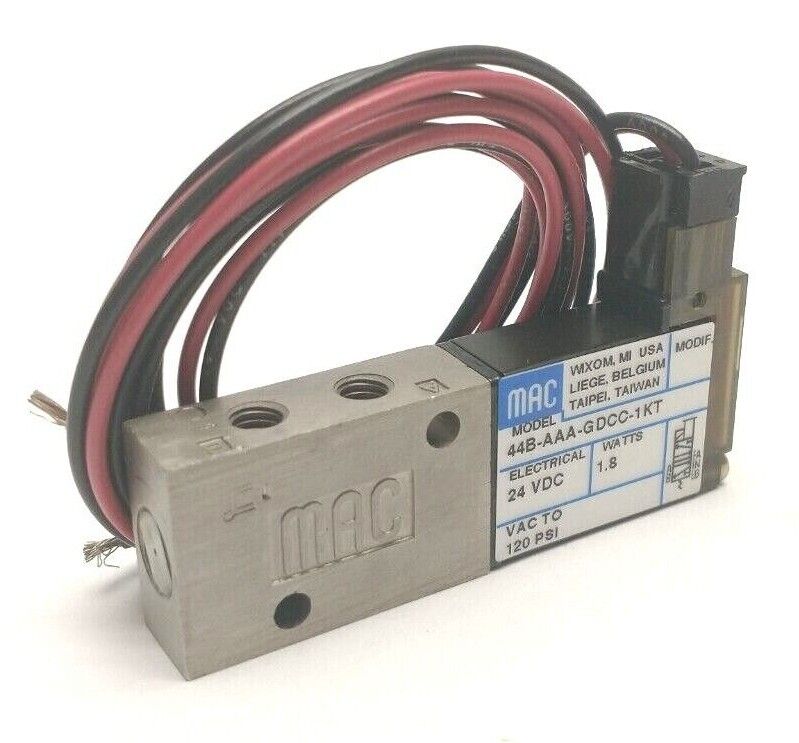 MAC Valves 44B-AAA-GDCC-1KT Solenoid Operated 4-Way Poppet Valve 24V 10-32 Ports - Maverick Industrial Sales