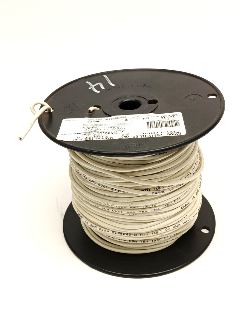 Carol 76812.R8.02 White Hook-Up Wire 14 AWG 1C 600V MTW 250' - Maverick Industrial Sales