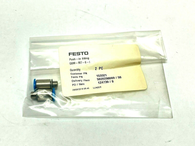 Festo QSM-M7-6-I Push-In Fitting 153321 LOT OF 2 - Maverick Industrial Sales