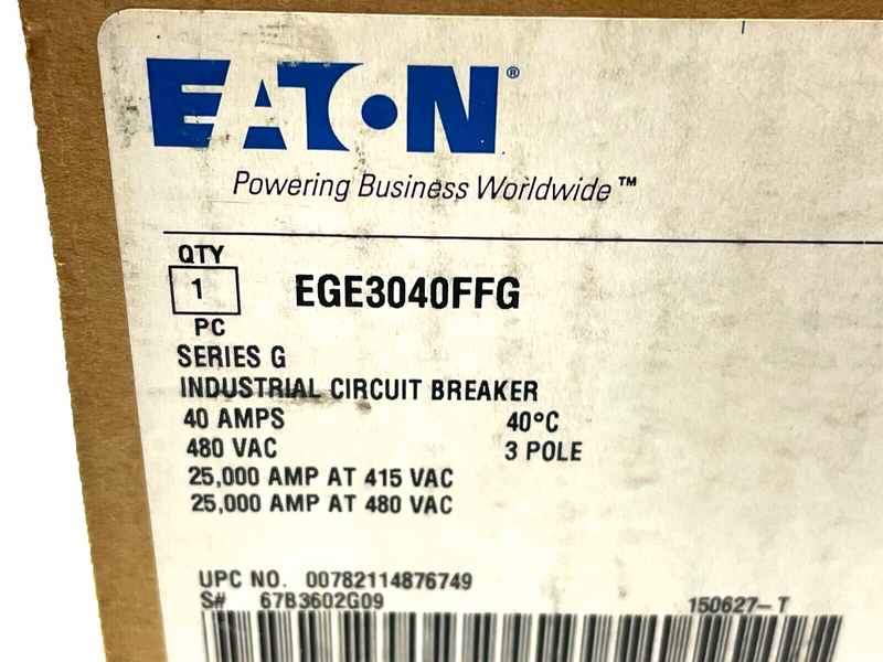 Eaton EGE3040FFG Industrial Circuit Breaker 40A 3-Pole 600Y/347VAC - Maverick Industrial Sales