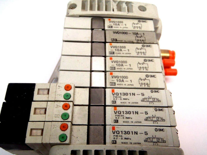 SMC 8 Solenoid Valve Manifold w/ (5) VVQ1000-10A-1 (3) VQ1300N-5 Vavles - Maverick Industrial Sales