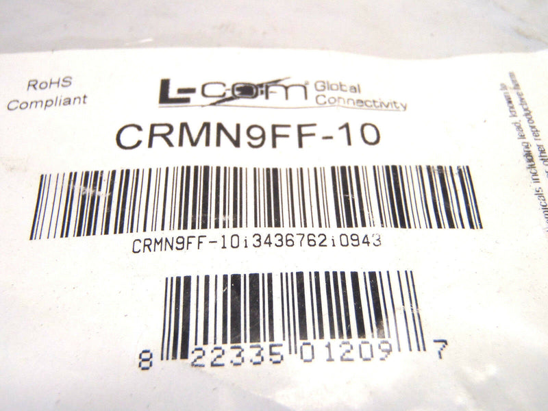 L-Com CRMN9FF-10 Molded D-Sub Cable, DB9 Cable F to F 10 Ft - Maverick Industrial Sales