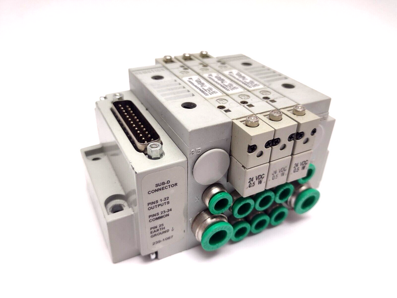 Numatics AKJ6C0000HLMUF Manifold with 020BB400MP00061 Double Solenoid Valves - Maverick Industrial Sales