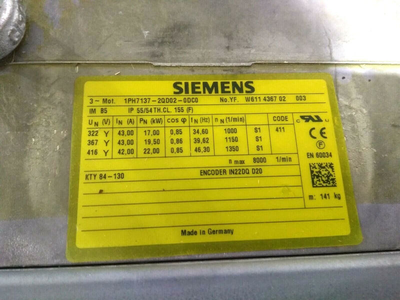 Siemens 1PH7137-2QD02-0DC0 SIMOTICS M Compact Induction Motor 17kW 1000rpm - Maverick Industrial Sales