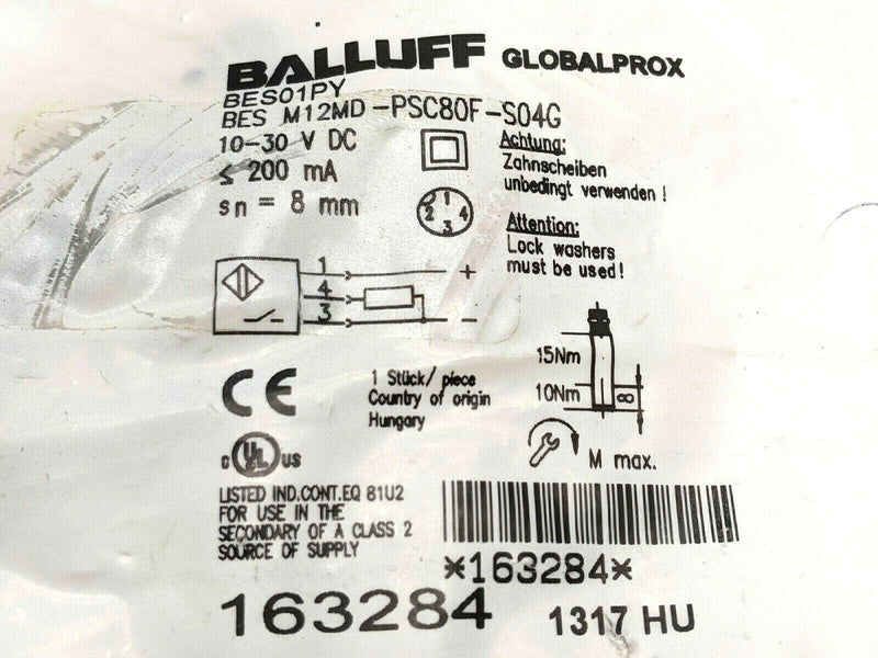 Balluff BES01PY Inductive Proximity Sensor BES M12MD-PSC80F-S04G - Maverick Industrial Sales
