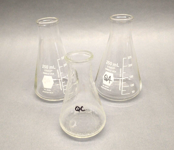 Kimble Kimax (2) 26500-250 250mL & 26650-125 125mL Erlenmeyer Flask SET OF 3 - Maverick Industrial Sales