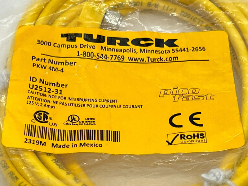 Turck PKW 4M-4 Picofast Cable M8 Female 4-Pin 4m U2512-31 - Maverick Industrial Sales