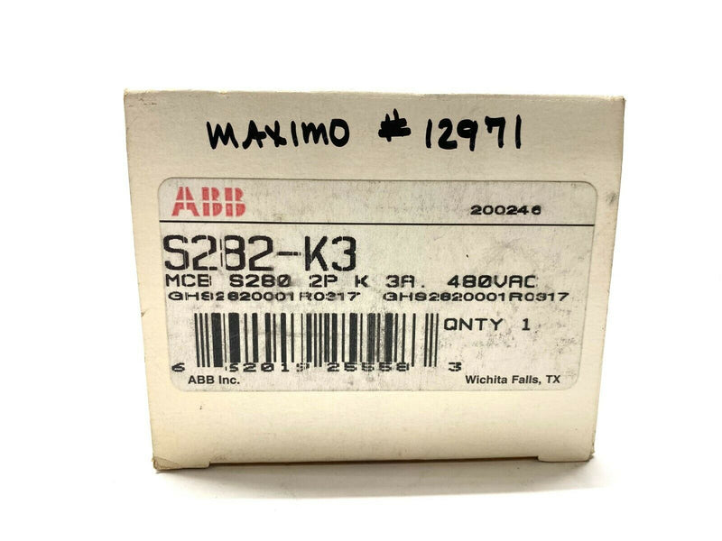 ABB S282-K3 Circuit Breaker 2 Pole, 3A, 480 VAC - Maverick Industrial Sales